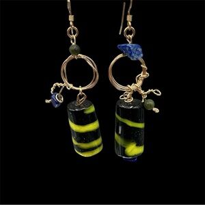 Artisan 14K Gold Filled Sodalite Glass Jade Earrings